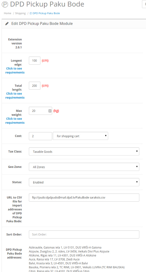 Dpd Pickup Paku Bode Shipping Extension For Opencart 1 5x And 2 X